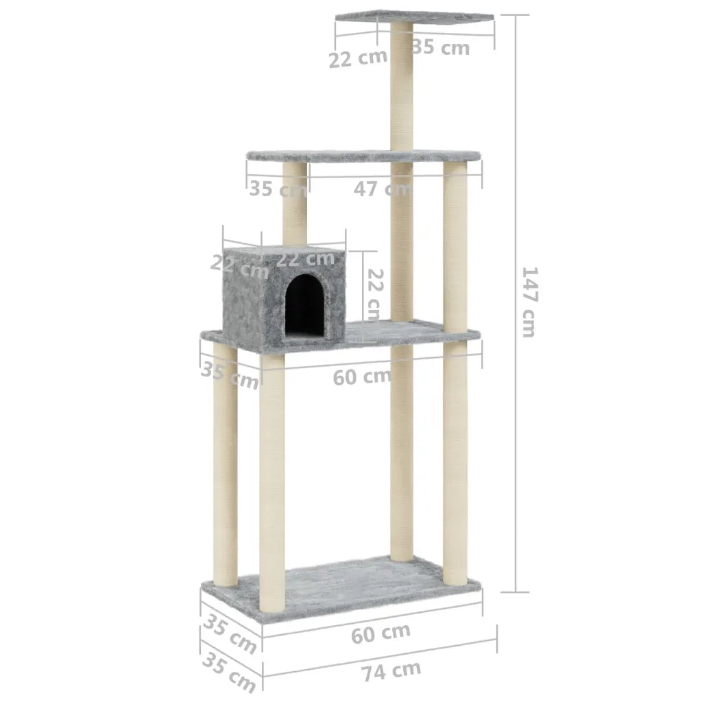 Albero per Gatti con Tiragraffi in Sisal Grigio Chiaro 147 cm 171477