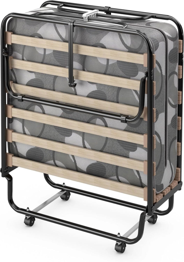 Letto Singolo Pieghevole per Ospiti, 80x190 cm, con Materasso in Memory Foam, Struttura in Metallo, 4 Ruote, Portata 130 kg