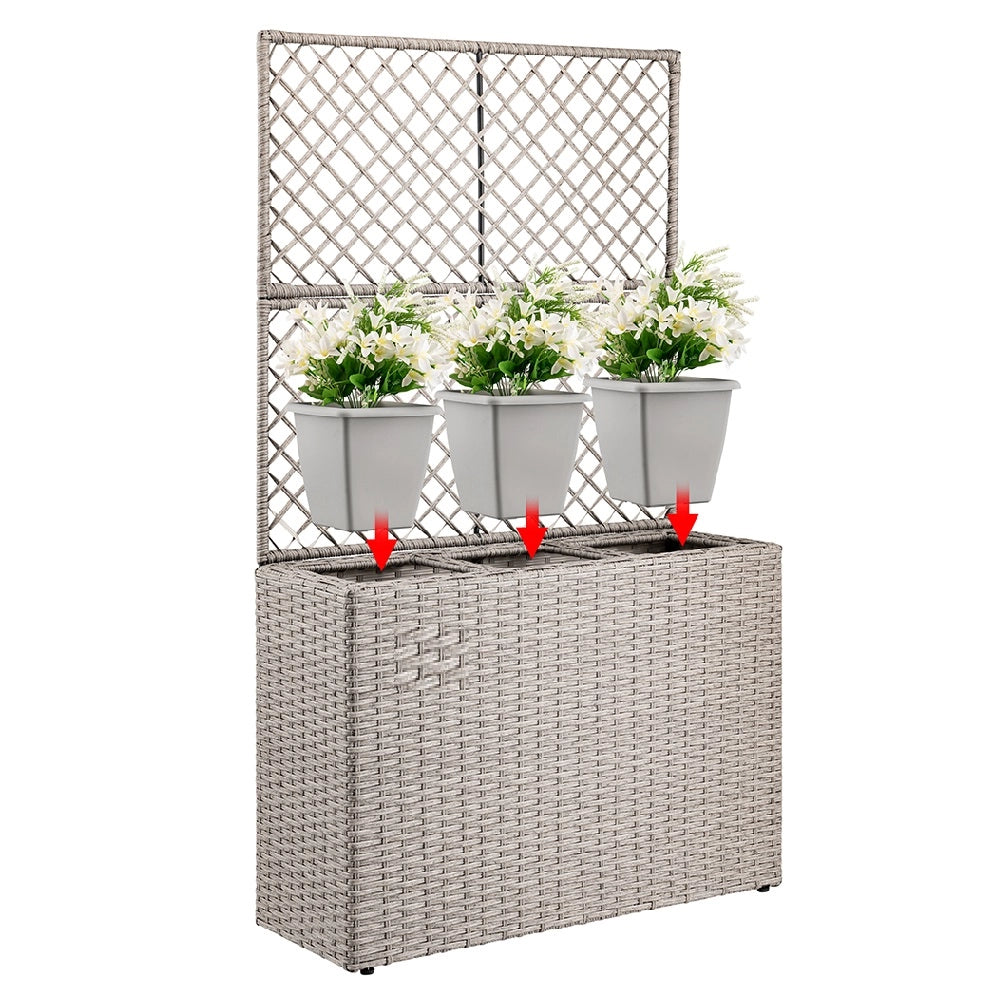 Fioriera da Giardino Polyrattan con 3vasi Estraibili per Balconi e Terrazzi Crema