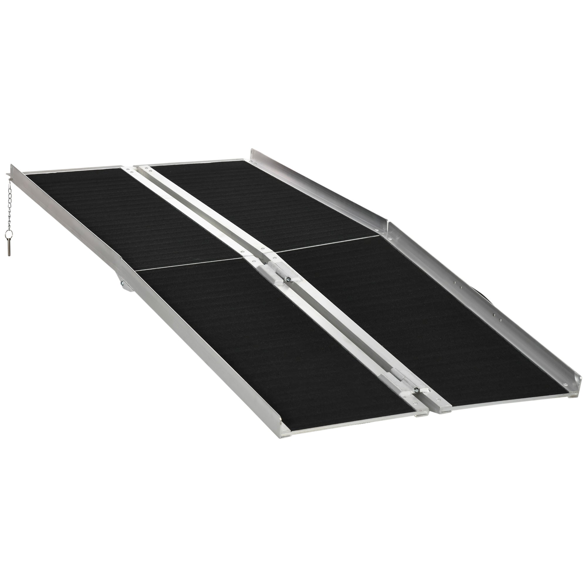 Rampa Pieghevole per Sedia a Rotelle 183x73.5 cm con Rivestimento Antiscivolo e Bordi di Sicurezza in Alluminio Nero