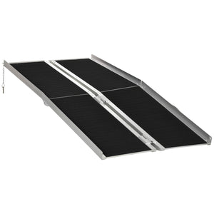 Rampa Pieghevole per Sedia a Rotelle 183x73.5 cm con Rivestimento Antiscivolo e Bordi di Sicurezza in Alluminio Nero