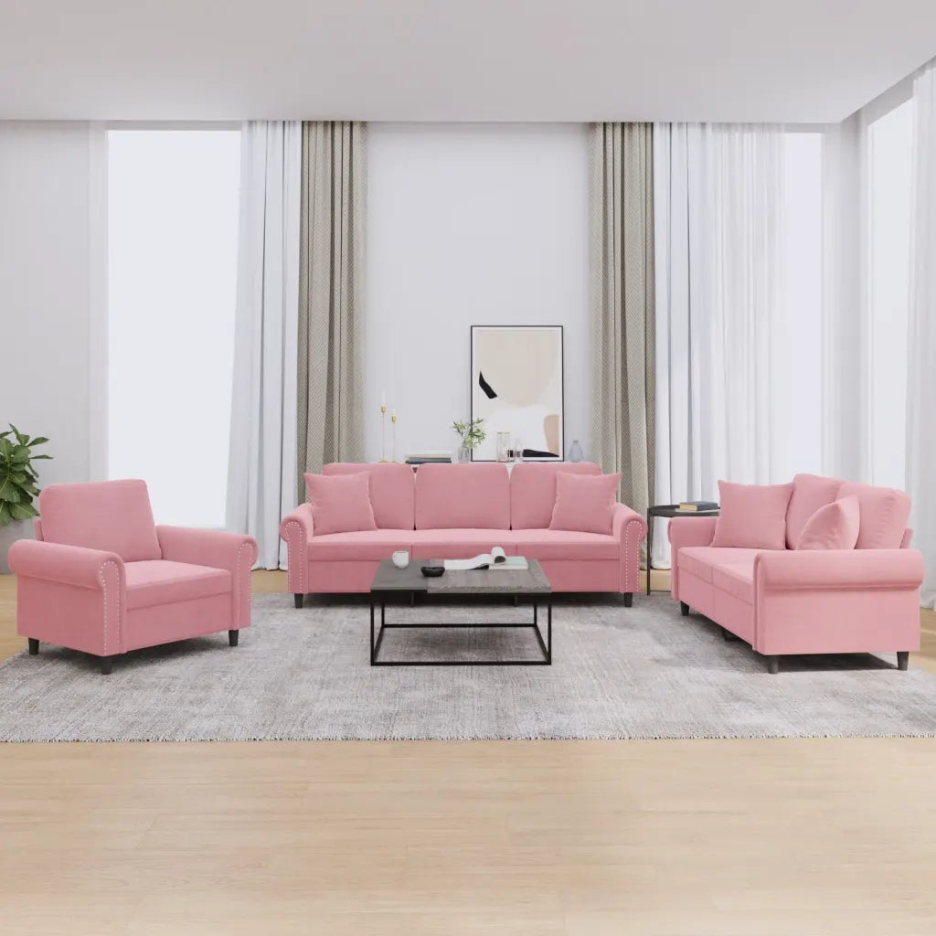 vidaXL Set di Divani 3 pz con Cuscini Rosa in Velluto