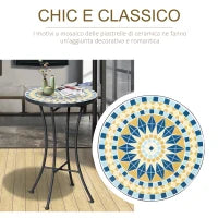 Tavolino da Giardino in Metallo con Piano d'Appoggio a Mosaico, Ф35.5x53.5cm