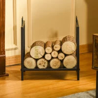 Portalegna da Interno ed Esterno in Metallo con 2 Manici e Base Rialzata, 39x32.5x46cm, Nero