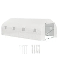 Serra per Orto 6x3x2m con 8 Finestre e Porta Avvolgibile, in Acciaio e PP, Verde