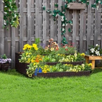 Orto Rialzato a 3 Livelli in Rattan Sintetico senza Fondo per Piante e Verdure, 120x120x40cm, Grigio