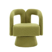 Poltrona Girevole Imbottita in Stoffa Bouclé, Design a Botte per Salotto e Ufficio, Verde Oliva