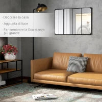 Specchio da Parete in Stile Industriale con 4 Ganci, in Vetro Multistrato, Metallo e MDF, 109x2x69 cm, Nero