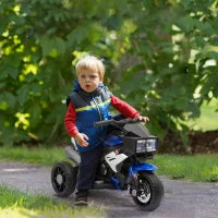 Moto Elettrica per Bambini 3-5 Anni 6V (max. 25kg), Velocità 3km/h, Motorino Elettrica per Bimbi con 3 Ruote, Luci e Suoni, Blu e Nero, 86x42x52cm