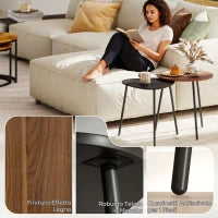 Set 2 Tavolini da Salotto Impilabili con Telaio in Metallo per Soggiorno e Ufficio, Noce e Nero