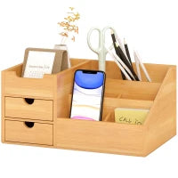 Organizer da Scrivania in Bambù con 2 Cassetti e 7 Scomparti Portaoggetti, 33x20.5x15.5 cm