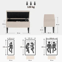 Panca Fondoletto con Vano Contenitore da 57L e Rivestimento Bouclé, 95x38x45 cm, Beige