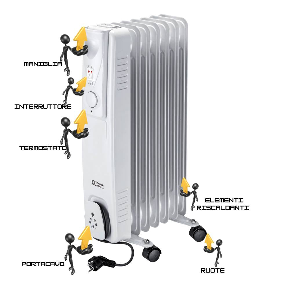 Elettro­radiatore ad olio kemper 1500w a 7 elementi per riscaldamento rapido