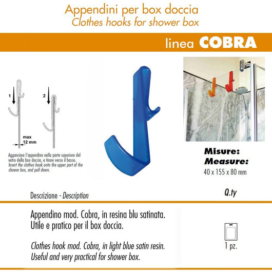 Pika' 1 appendino per box doccia cobra satinato blu 15,5 centimetri accessorio bagno