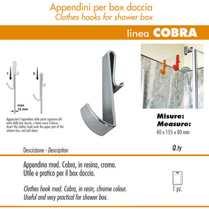 Pika' 1 appendino per box doccia cobra satinato cromato 15,5 centimetri accessorio bagno