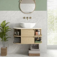 Mobile sottolavabo bagno sospeso mobile sottovasca con cassetti a chiusura soft e ripiani, marrone