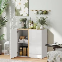 Credenza Buffet, mobile da archiviazione con 2 porte a chiusura ammortizzata e ripiano regolabile, 80x40x80cm, bianco