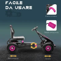 Go Kart a Pedali per Bambini 5-12 Anni con Sedile Regolabile, in Metallo e PP 121x58x61 cm, Rosa e Nero