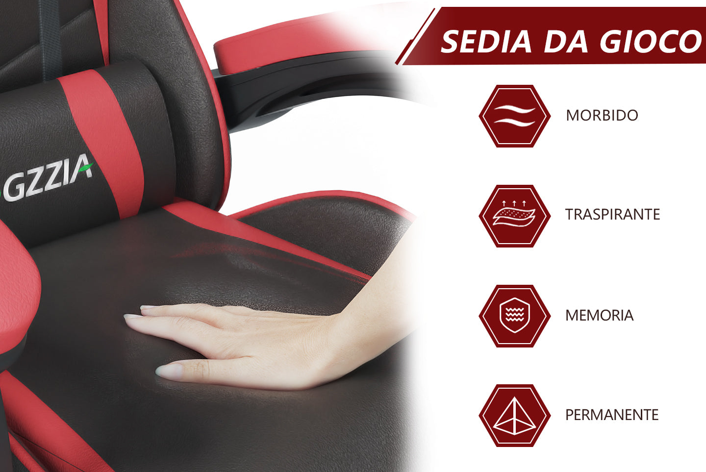 Sedia gaming ergonomica - RATTANTREE - con Supporto Lombare Sedia da Gioco in Pelle Pu con Altezza Regolabile - Rouge