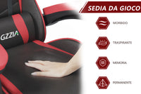 Sedia gaming ergonomica - RATTANTREE - con Supporto Lombare Sedia da Gioco in Pelle Pu con Altezza Regolabile - Rouge
