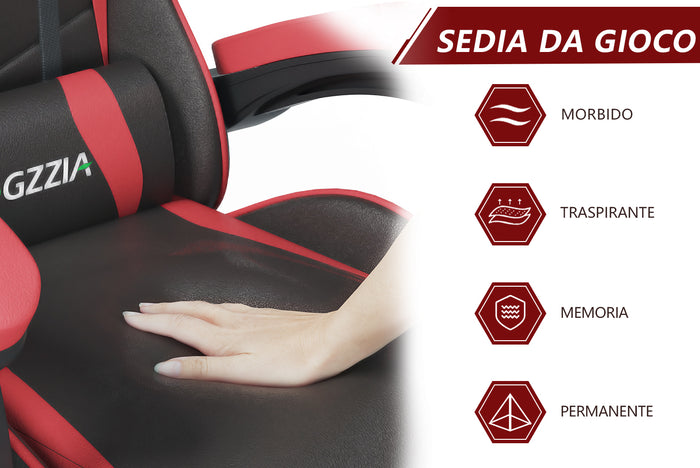 Sedia gaming ergonomica - RATTANTREE - con Supporto Lombare Sedia da Gioco in Pelle Pu con Altezza Regolabile - Rouge