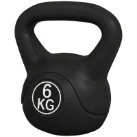 Kettlebell 6kg in Plastica e Sabbia con Base Piatta e Impugnatura, 20x13x22 cm, Nero