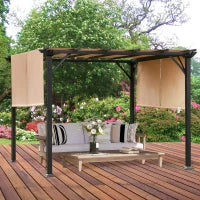 Pergola Gazebo da Giardino in Acciaio con Tende Regolabili 3x3m, Marrone Chiaro