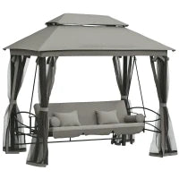 Dondolo da Giardino 3 Posti Lettino e Gazebo Design 3 in 1 con Tettuccio, 256x172x248 cm, Grigio Scuro