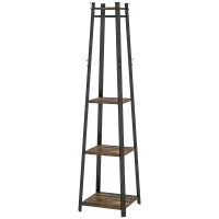 Appendiabiti da Terra con 8 Ganci, 3 Ripiani e Mensola Superiore, 42x42x170 cm, Marrone