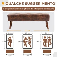 Panca Fondoletto e da Ingresso Imbottita con Rivestimento in PU, 114x38x42cm, Marrone