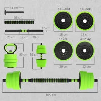 Set di Manubri Regolabili 4 in 1 da 30 kg, utilizzabili come Kettlebell, Bilanciere, Manubri e Supporto per Flessioni
