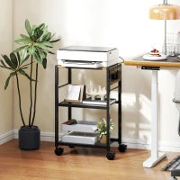 Supporto per stampante Supporto per stampante con ruote, prese, porte USB e USB-C fino a 40 kg Marrone Rustico