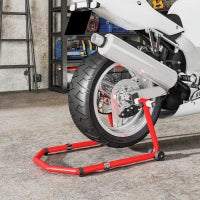 Cavalletto Moto Anteriore e Posteriore con Capacità 390 kg, Forcelle a U e L, Rotelle e Cuscinetti Antiscivolo, Rosso