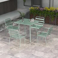 Salon de jardin insieme da pranzo da giardino 5 pezzi con 1 tavolo e 4 sedie impilabili in acciaio verde