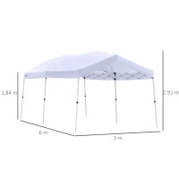 Gazebo Pieghevole 6x3m, Richiudibile e Pop up da Giardino in Acciaio e Tessuto Bianco, per Eventi o Campeggio con Borsa da Viaggio