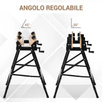 Banco da Lavoro Pieghevole con 4 Morse, Riga e Goniometro, Portata 150 kg, Nero e Legno