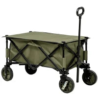 Carrello da Giardino 125L Pieghevole con Maniglia e 5 Sacche, 108x55x93 cm, Verde