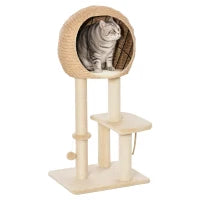 Albero Tiragraffi per Gatti fino a 5kg con Cuccia e Rivestimento in Peluche 48x40x100cm Beige