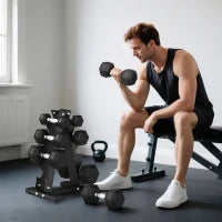 Set Manubri da Palestra Esagonali con Supporto e Impugnatura Antiscivolo, 2x2kg, 2x5kg, 2x8kg, 2x10kg, Nero