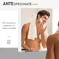 Homcom Mobiletto Pensile da Bagno con 2 Ante e Specchiera in MDF Bianco 60 x 75 x 15cm