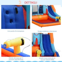 Castello Gonfiabile per Bambini Piscina con Scivolo e Trampolino, Pompa Elettrica, 350x250x185cm, Multicolore