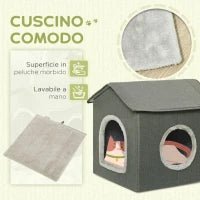 Casetta per Gatti con Cuscini Lavabili 2 entrate, 39x43.5x40.5cm  Grigio