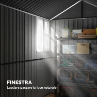 Casetta da Giardino Porta Attrezzi in Acciaio Zincato e PP con Finestra, 259x172x222 cm, Grigia e Bianca