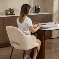 Sedia rivestita in Velluto a Coste, con Forma a Conchiglia e Gambe in Metallo, Beige