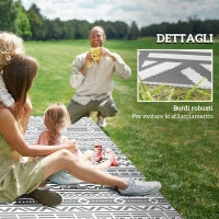 Tappeto da Esterno Reversibile con Motivo Geometrico e Borsa Inclusa, 182x274 cm, Grigio e Bianco