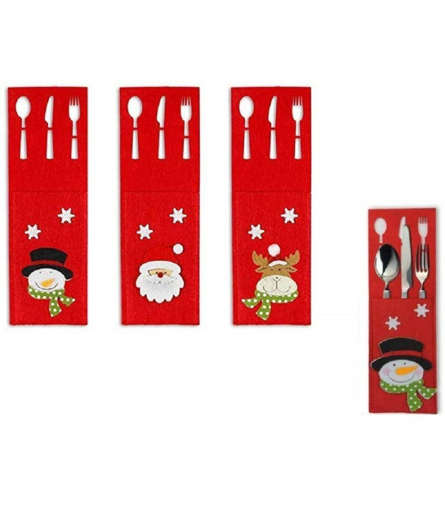 6pz Portaposate Feltro Natalizie Rosso 15x9cm Babbo Natale Renna Pupazzo Fiocco Rilievo         
