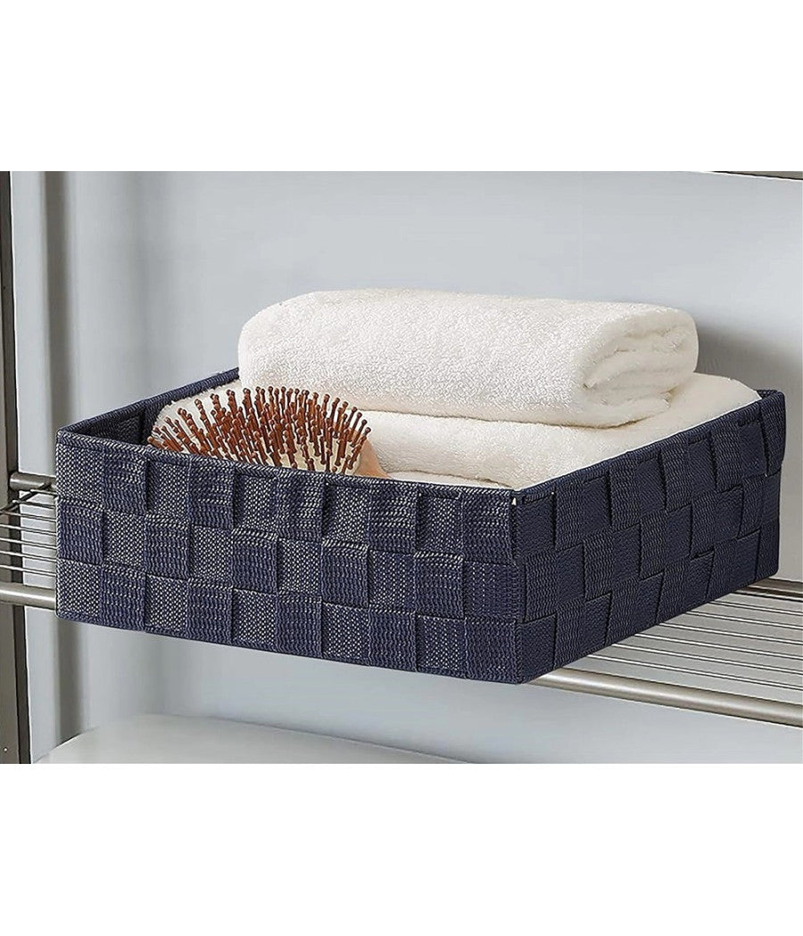 6pz Scatola In Tessuto Contenitori Organizer Bagno Armadi Portaoggetti Blu 79076         