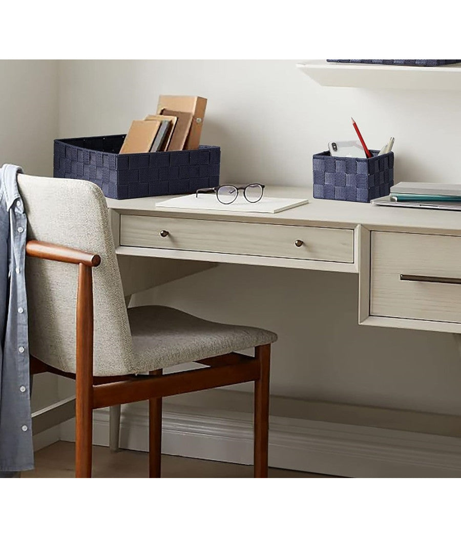 6pz Scatola In Tessuto Contenitori Organizer Bagno Armadi Portaoggetti Blu 79076         