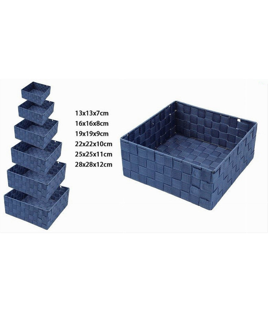 6pz Scatola In Tessuto Contenitori Organizer Bagno Armadi Portaoggetti Blu 79076         