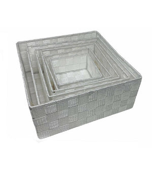 6pz Scatola In Tessuto Contenitori Organizer Bagno Armadio Cassetti Bianco         